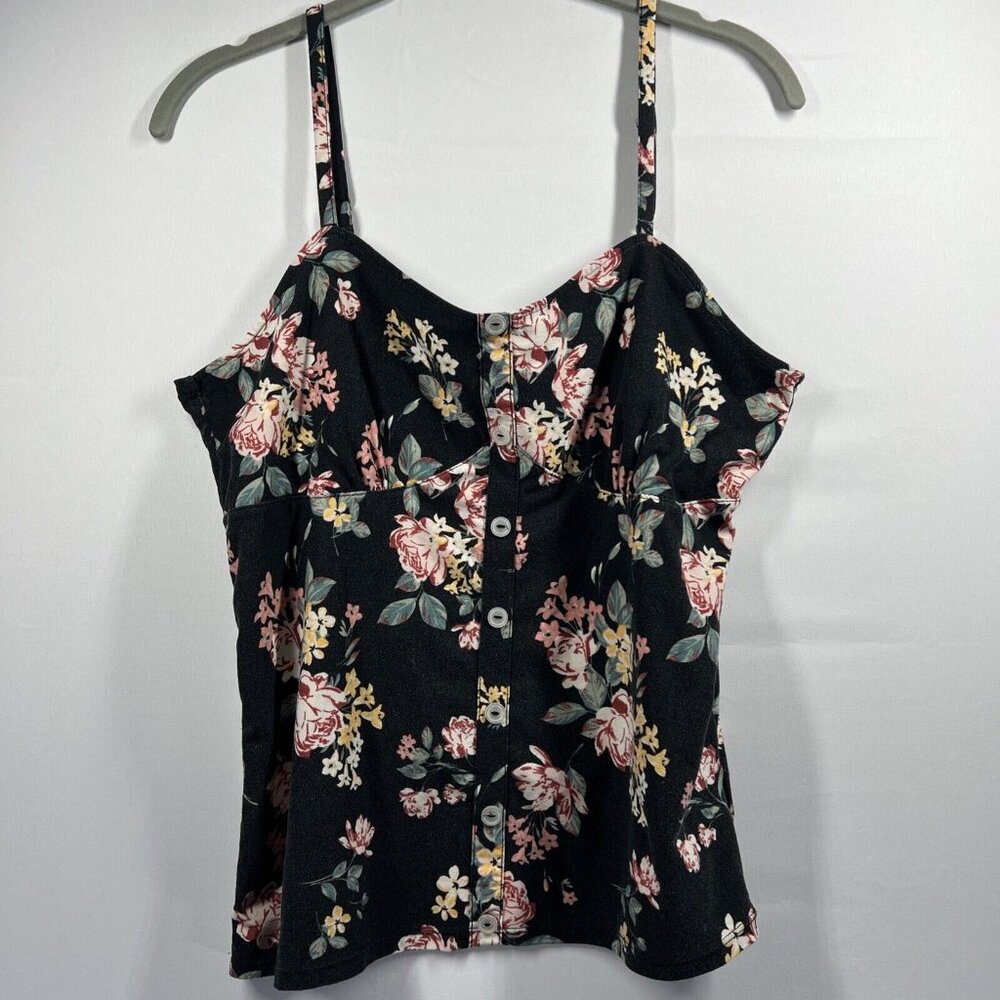 No Boundaries Black Floral Button-Front Cami Size Juniors L